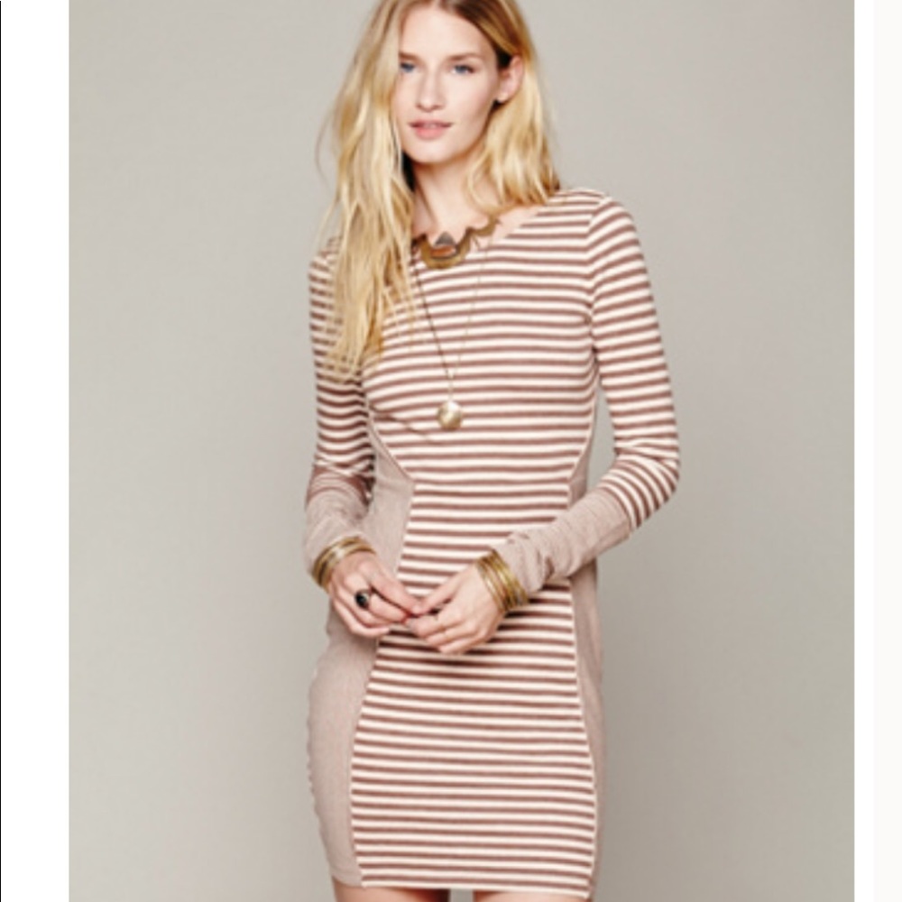 Free People FP Beach fitted striped dress size small mauve cream taupe